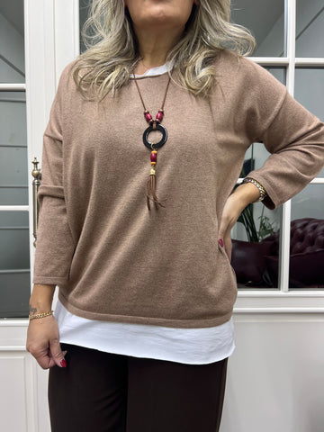 A02129 kahve ikili kolyeli triko