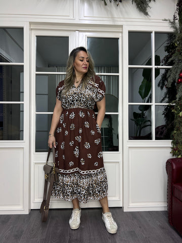 A02400 beli lastikli ön arka v yaka midi elbise