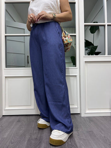 A01911 beli lastikli koyu mavi bol pantolon