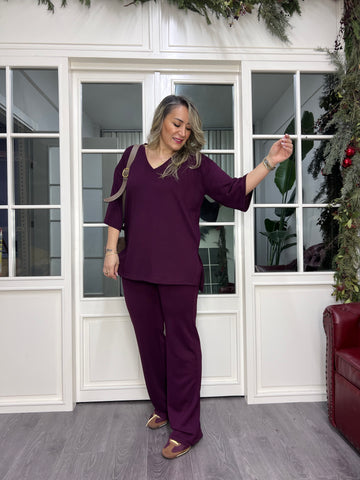 A02359 bordo modal kumaş likralı takım