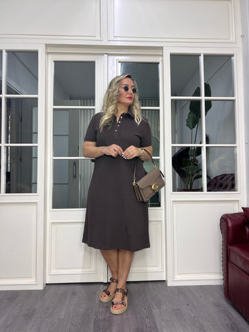 A02562 coffee Lacoste fabric collared dress