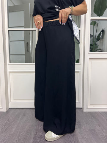 A02610 siyah beli lastikli viskon bol kesim pantolon