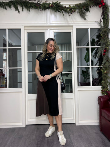 A02344 kahve siyah garni likralı elbise