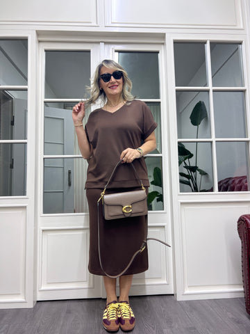 A01813 coffee modal skirt blouse set
