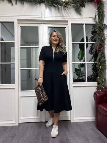 A02275 fermuarlı likralı cepli elbise