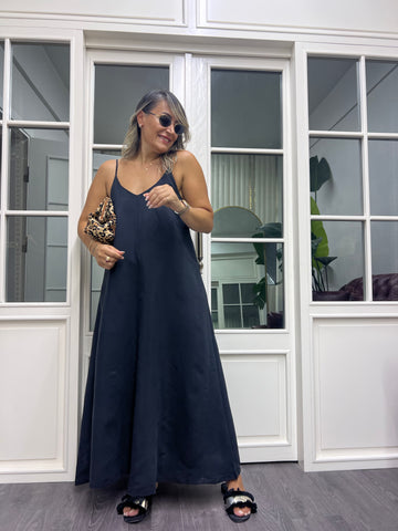 A02014 askılı tensel kumaş maxi elbise