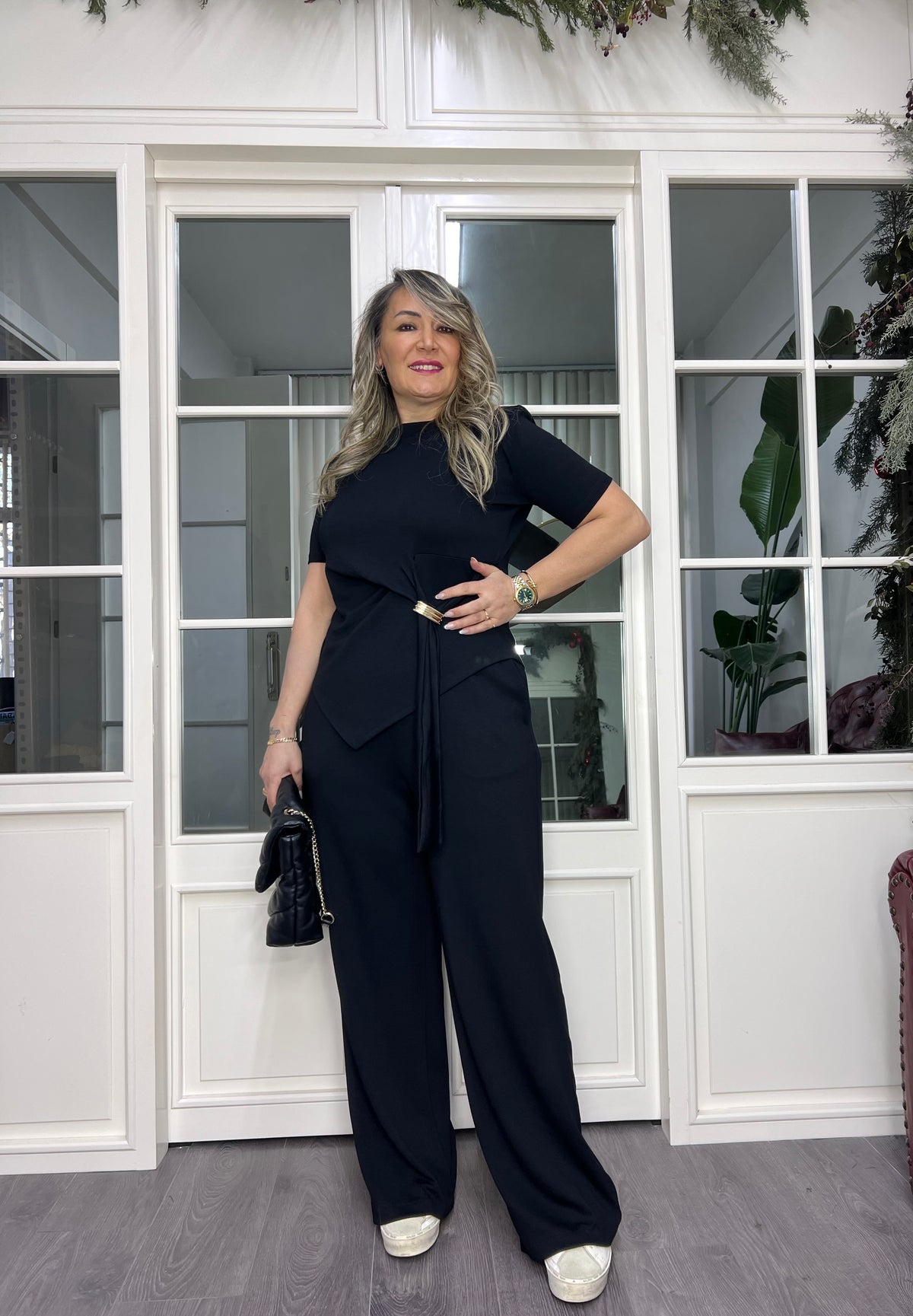 A02382 modal kumaş likralı bluz pantolon takım