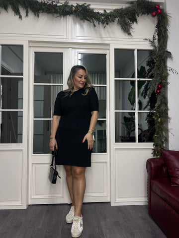 A02321 siyah örgü desen triko standart beden elbise