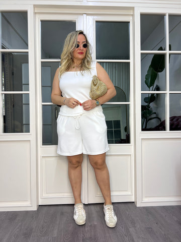 A02496 white modal fabric shorts set