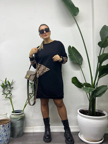 A01644 leoparlı sweat elbise likra kumaş