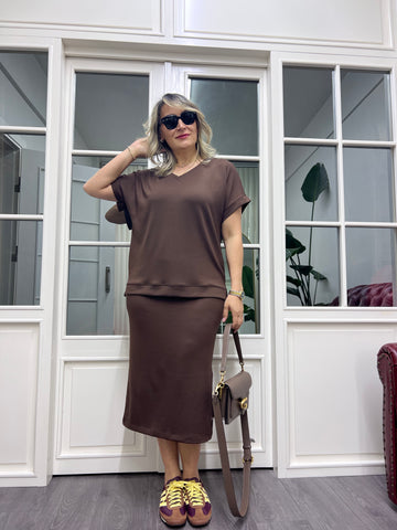 A01813 coffee modal skirt blouse set