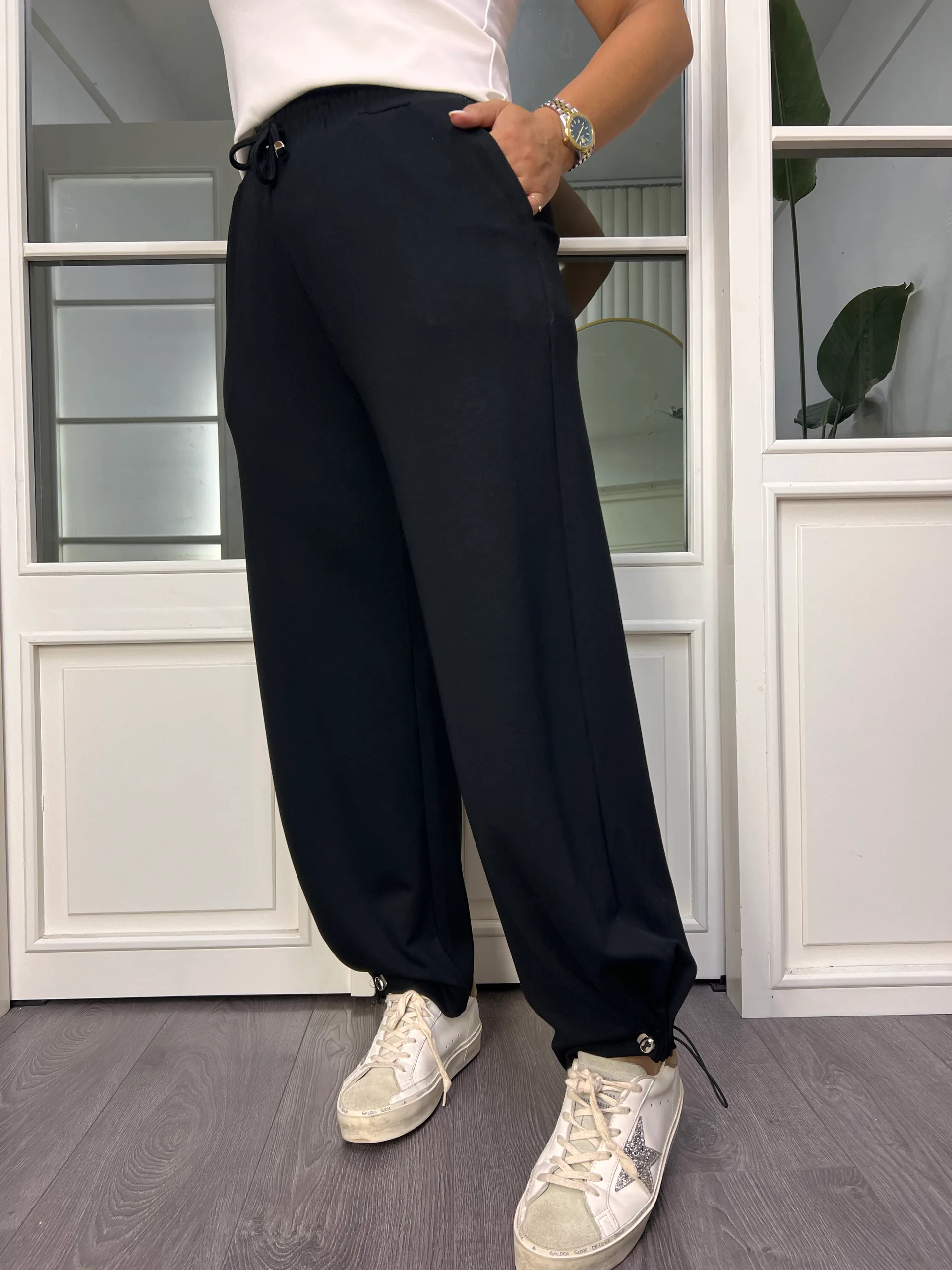 A02693 beli lastikli modal kumaş paçası lastikli pantolon 