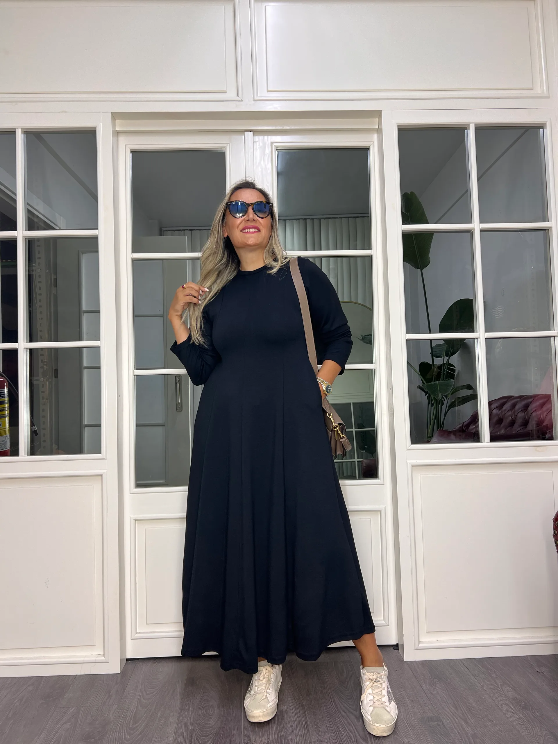 A02716 bisiklet yaka likralı modal kumaş Çan elbise 