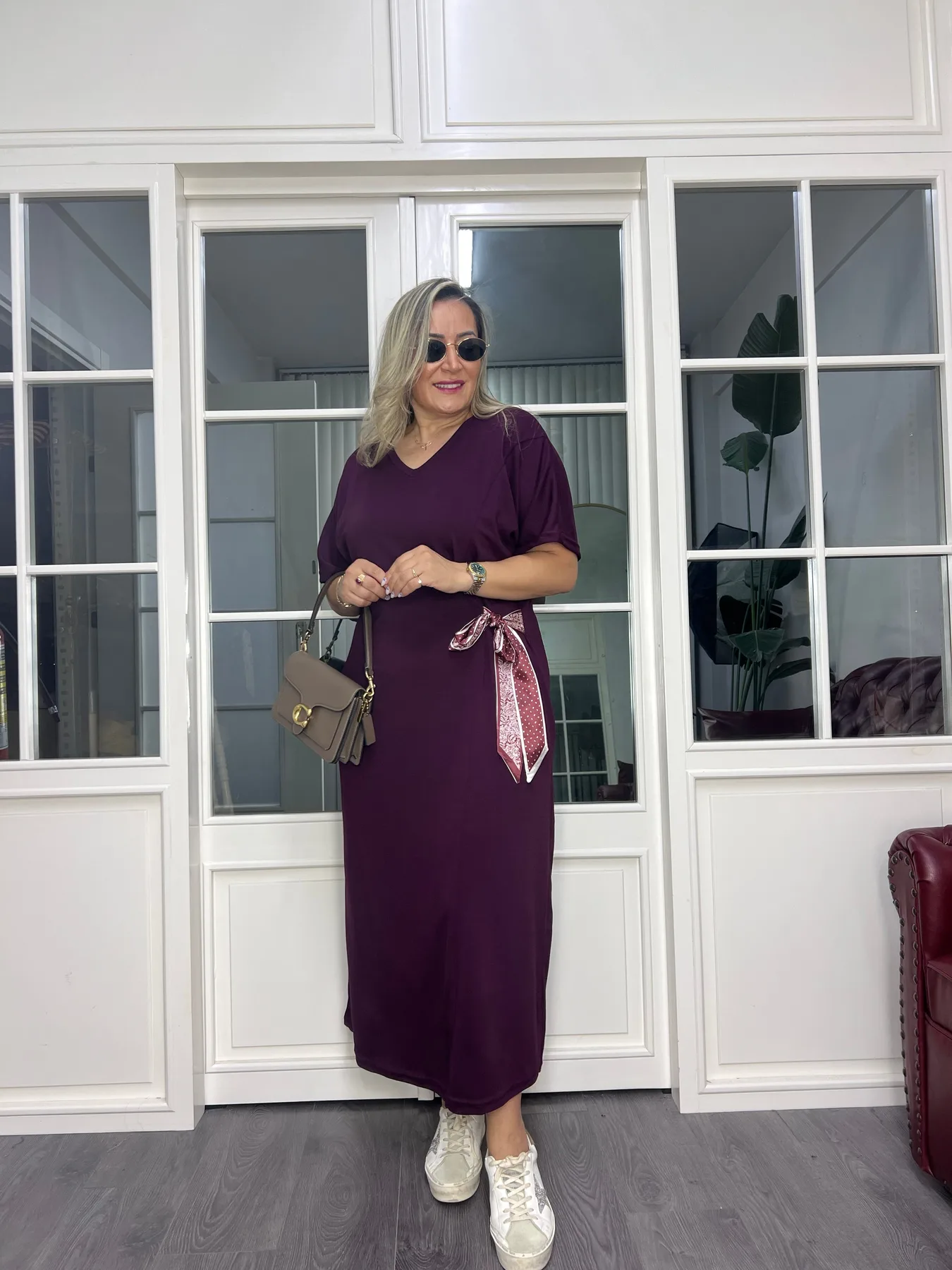A02632 bordo yanı bağlamalı modal kumaş likralı elbise