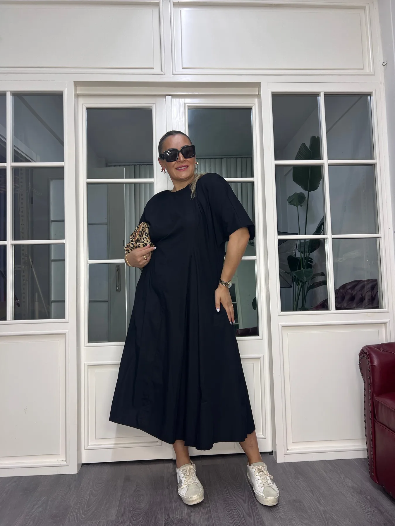 A02653 poplin kumaş bol kesim çan elbise